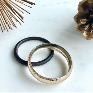 Vintage pair of gold + wood bangles